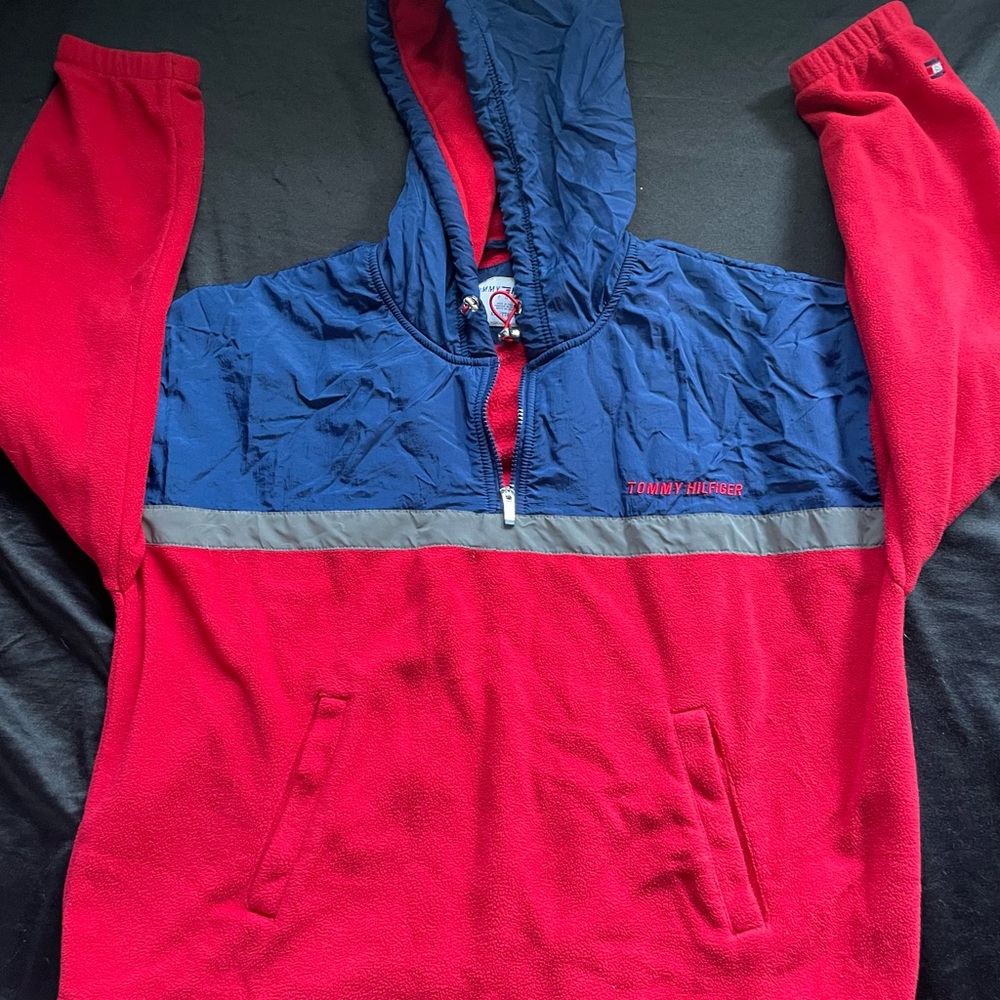Tommy hilfiger red and black half zip up